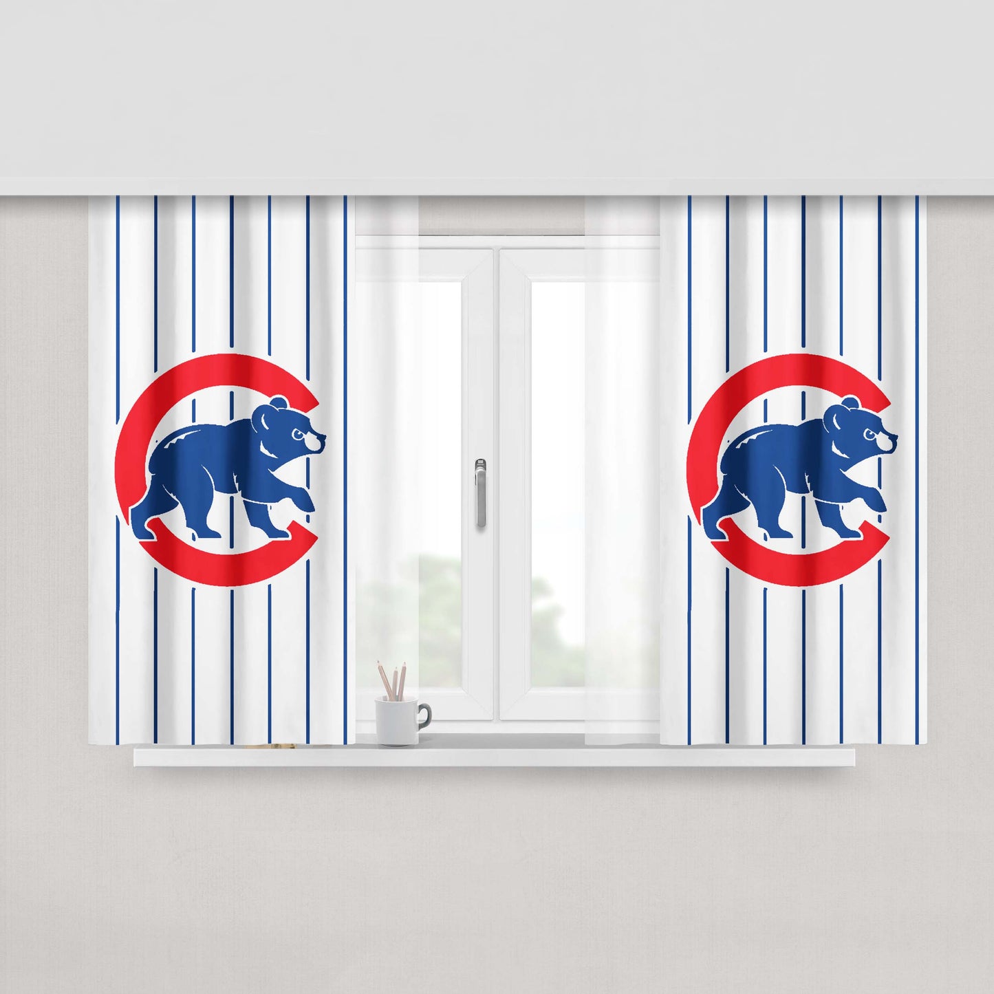 Chicago Cubs Stripe Logo Peach Skin Window Curtains