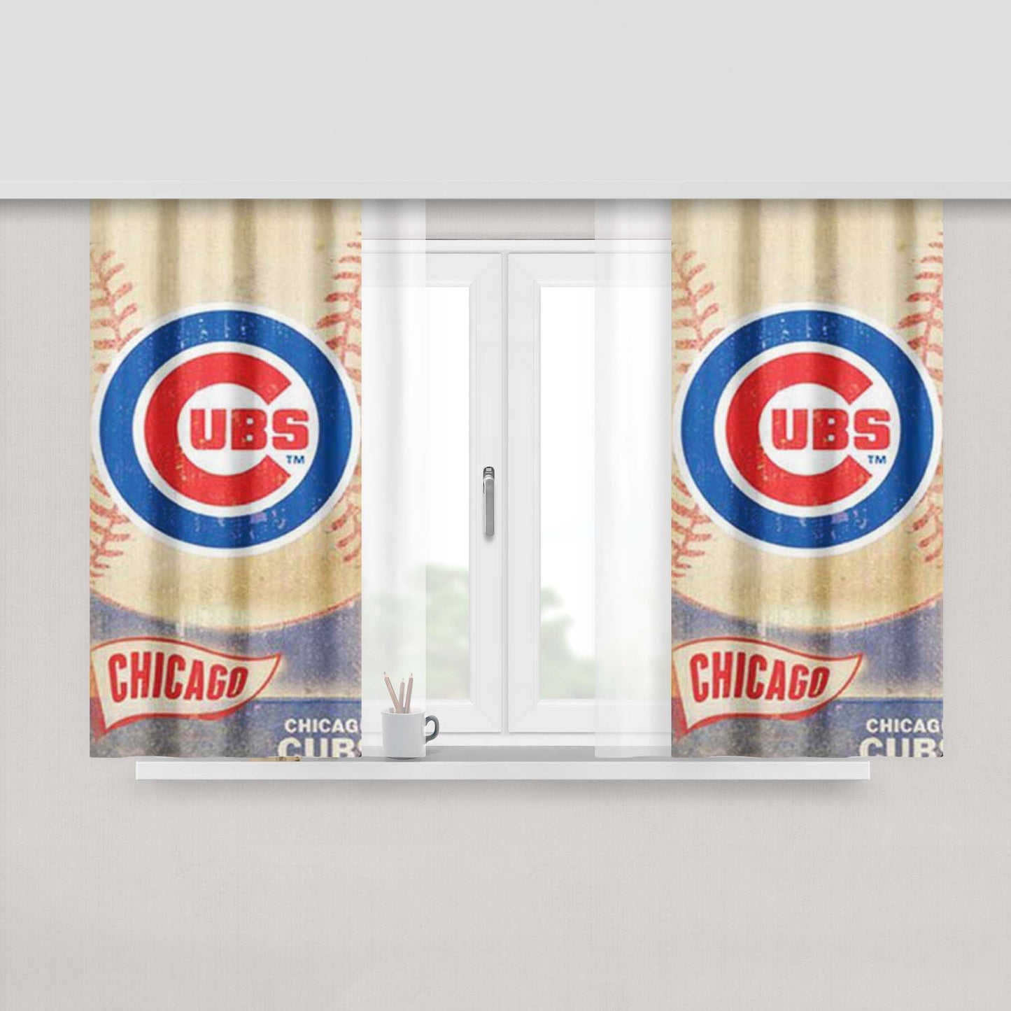 Chicago Cubs Vintage Card Peach Skin Window Curtains