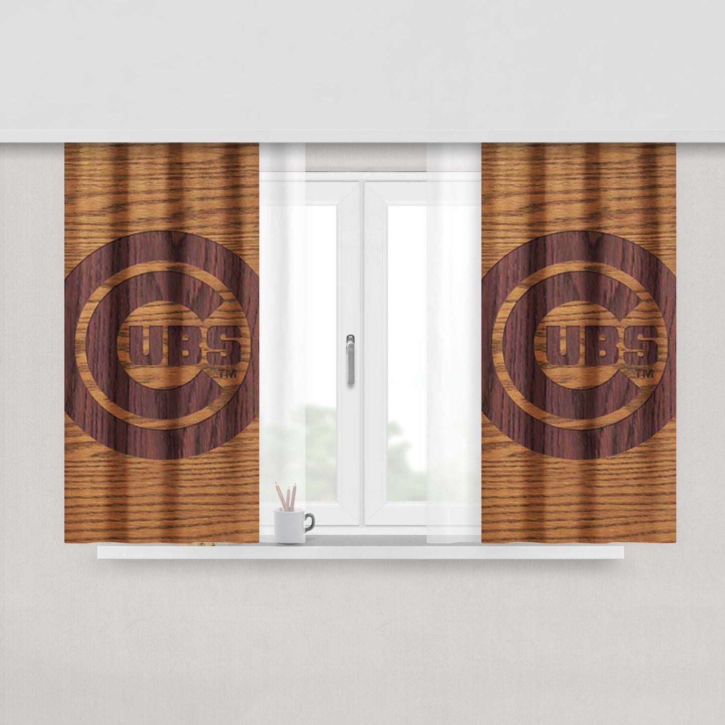 Chicago Cubs Woodcut Peach Skin Window Curtains