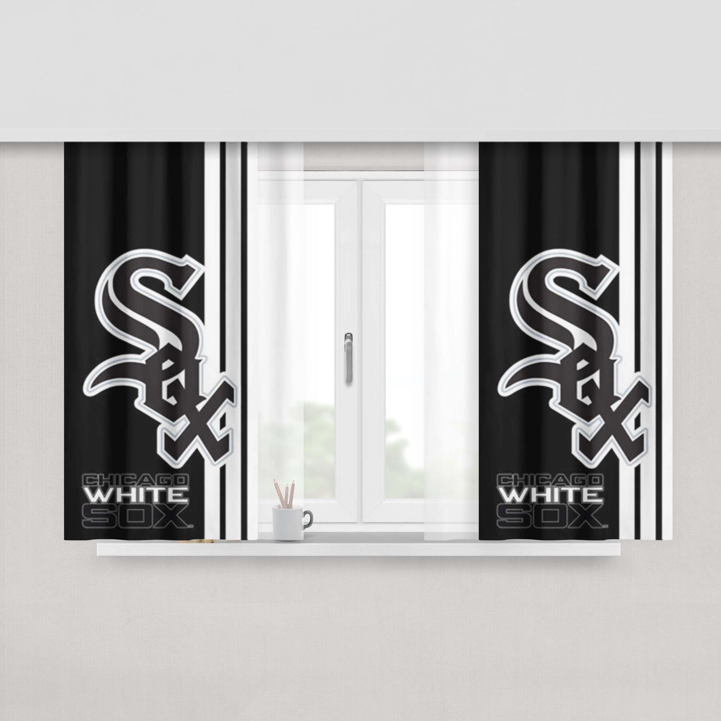 Chicago White Sox Baseball Black White Peach Skin Window Curtains
