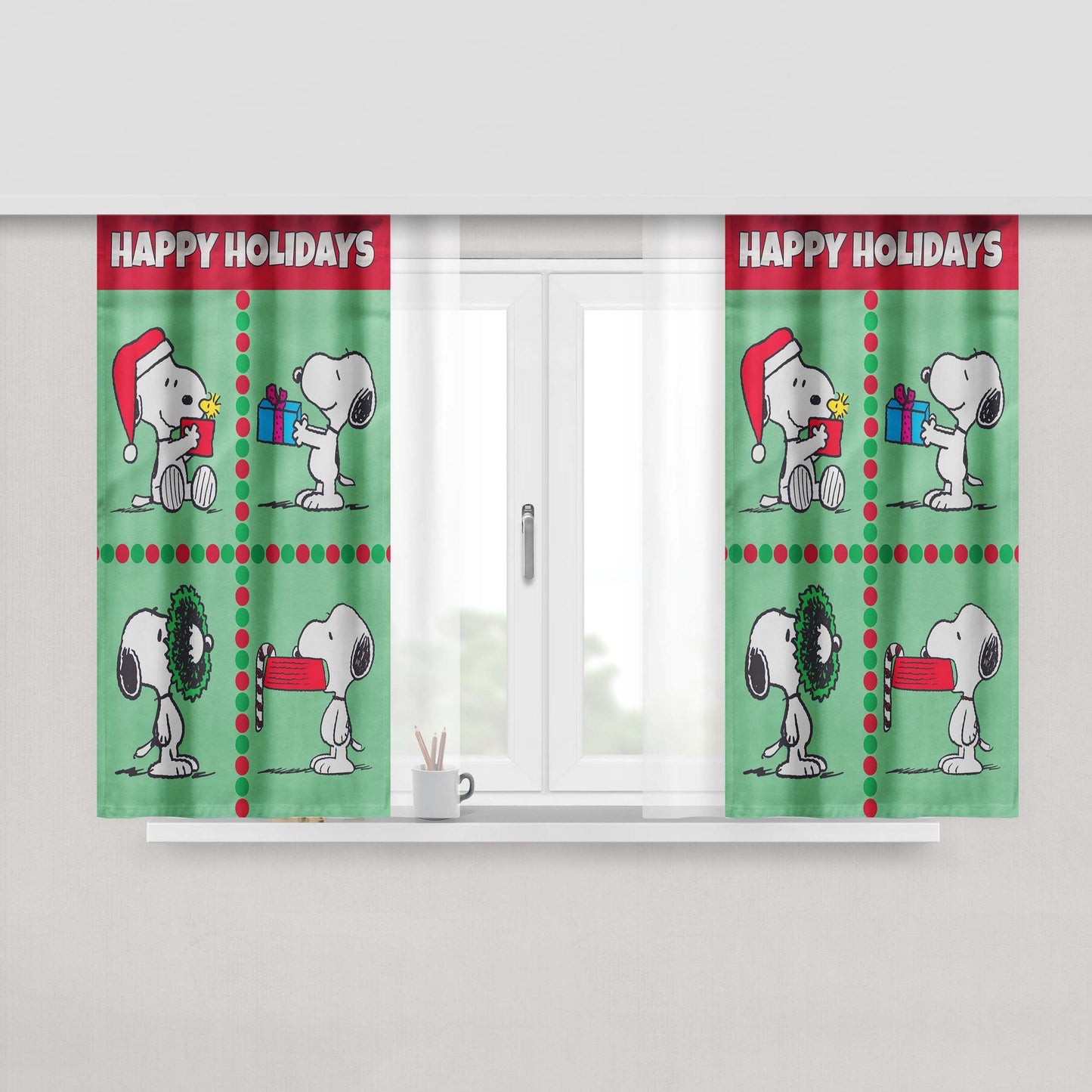 Christmas Scenes Peanuts Holiday Peach Skin Window Curtains