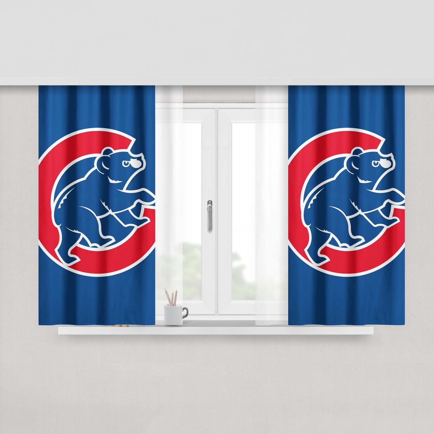 Cubs Chicago Bear Logo Peach Skin Window Curtains
