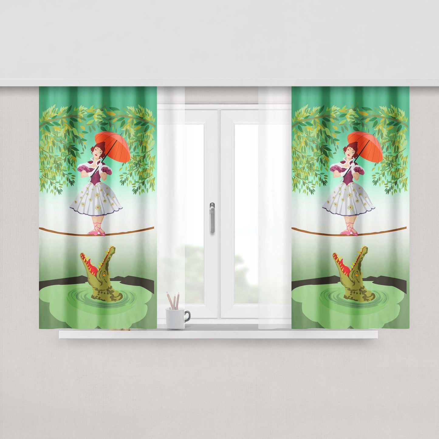 Cute Halloween The Crocodile Girl Deadly Tightrope Circus Peach Skin Window Curtains