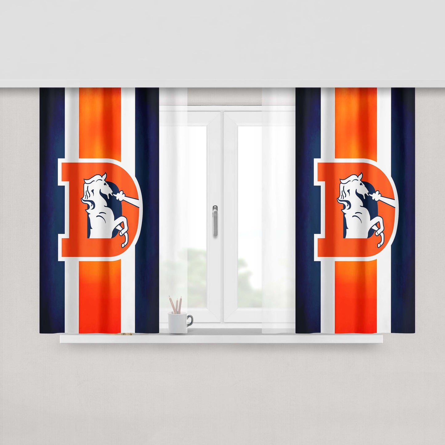 Denver Broncos Flag Houses Peach Skin Window Curtains