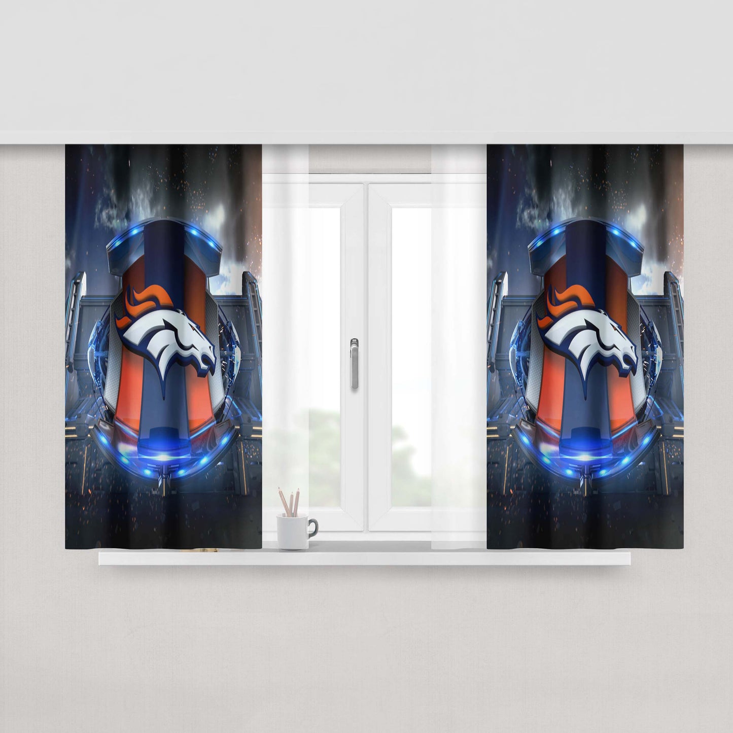 Denver Broncos Football Team Emblem Peach Skin Window Curtains