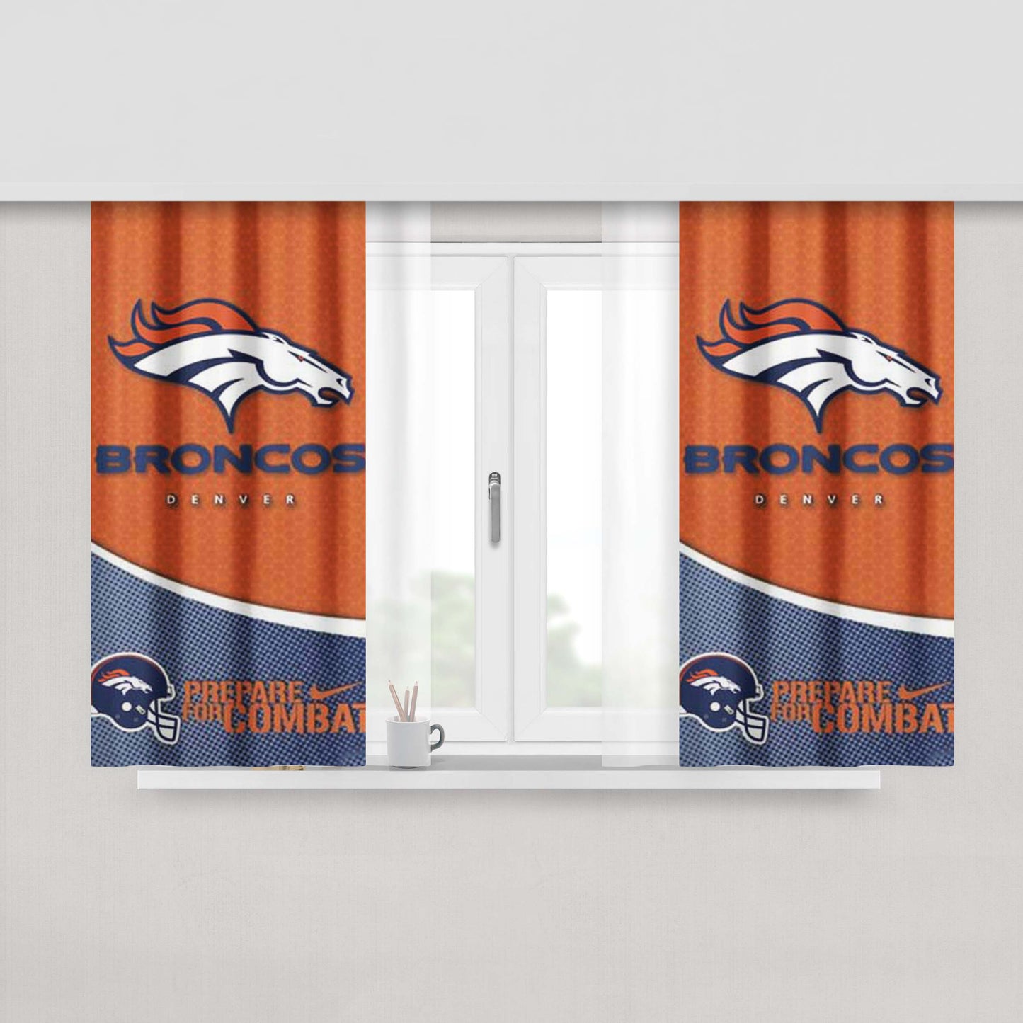 Denver Broncos Orange Blue Peach Skin Window Curtains