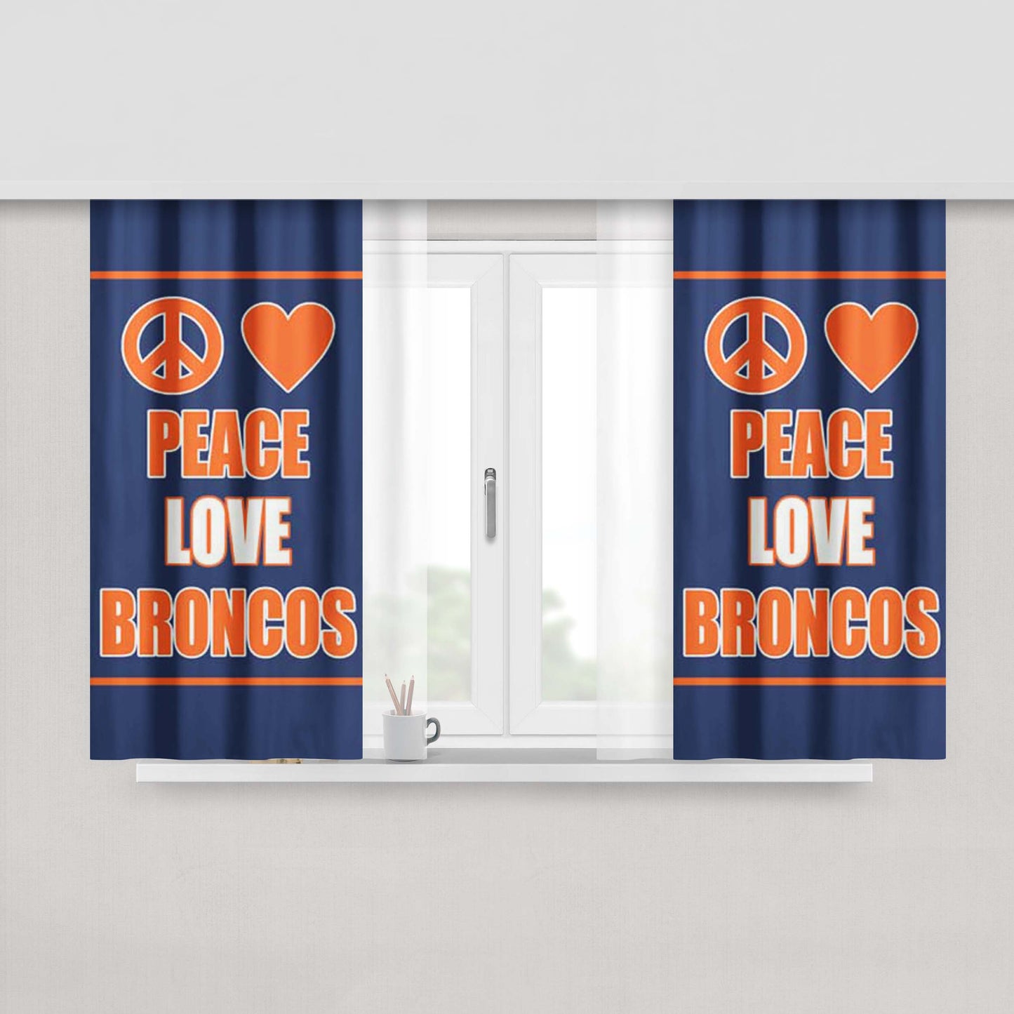 Denver Broncos Peace Love Peach Skin Window Curtains