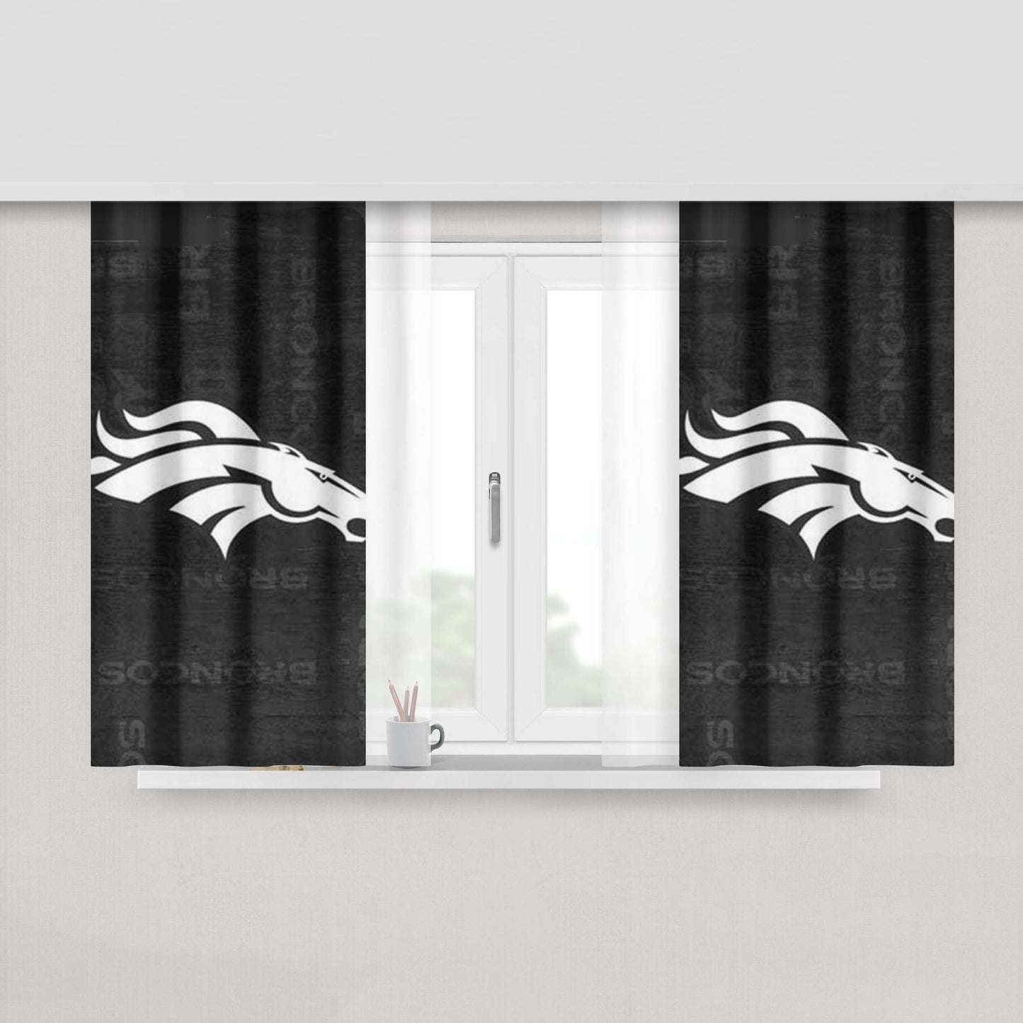 Denver Broncos Rough Grey Peach Skin Window Curtains