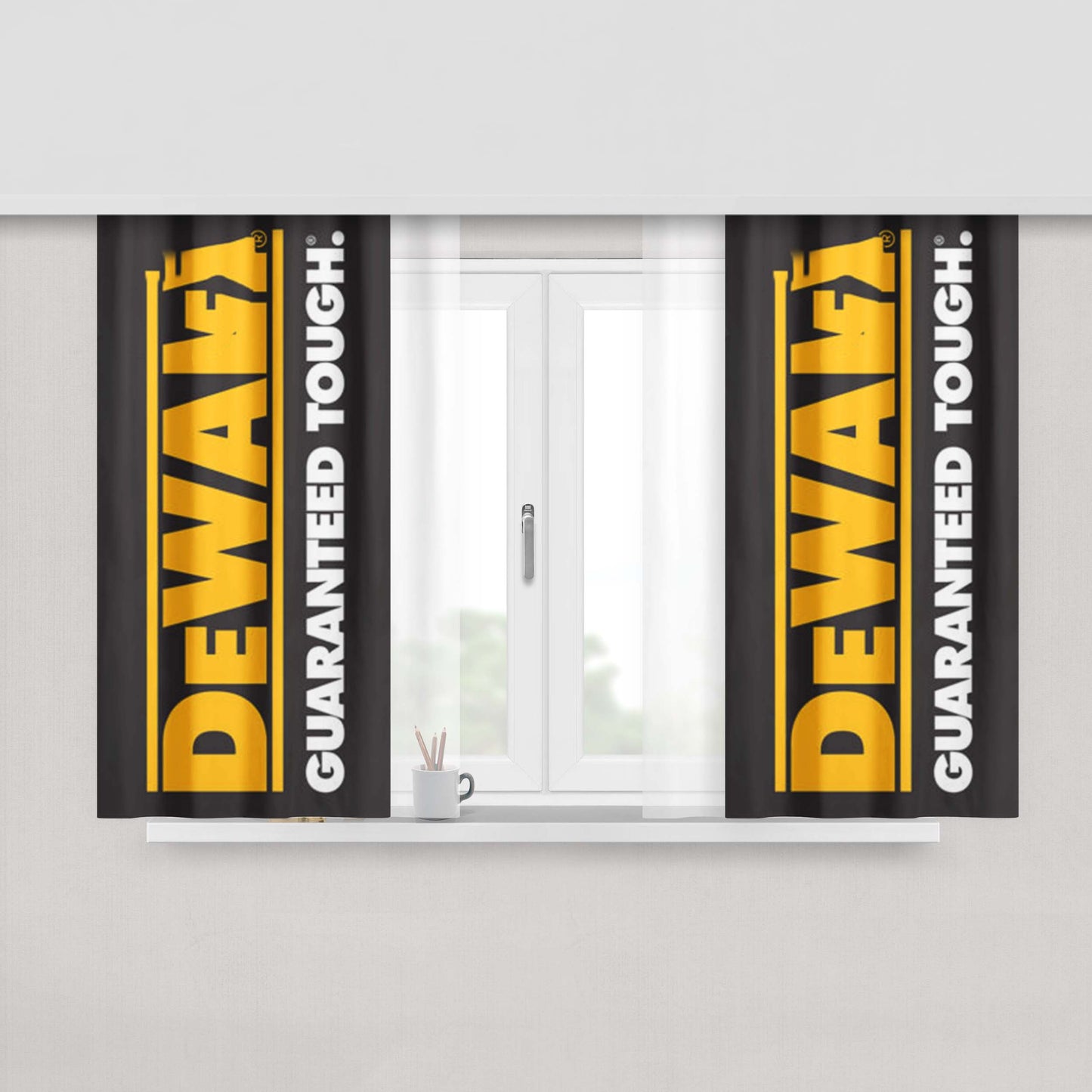 Dewalt Guaranteed Tough Logo Peach Skin Window Curtains