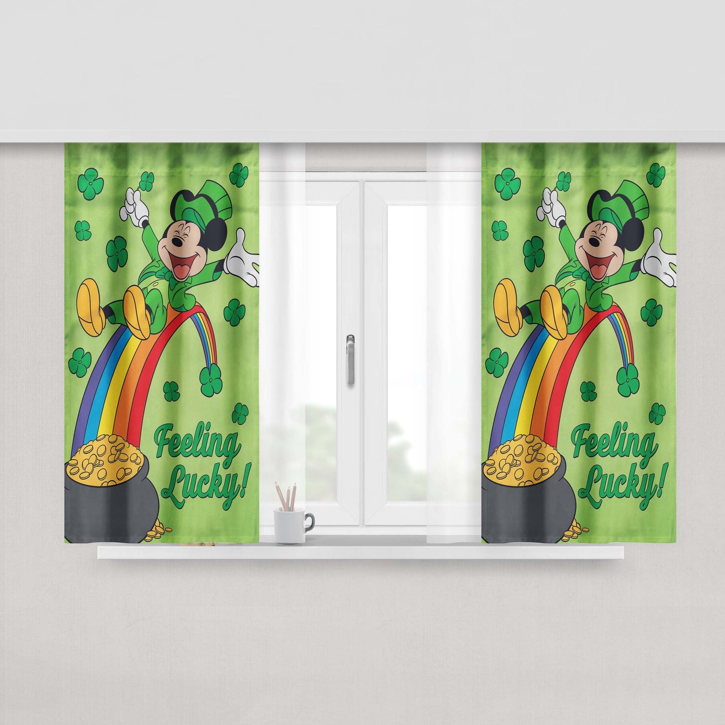 Disney Feeling Lucky St. Patrick'S Day Mickey Peach Skin Window Curtains