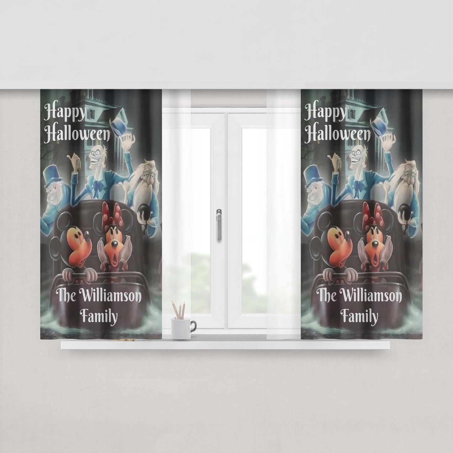Disney Haunted Mansion Doombuggy With Mickey Mouse And Minnie Mouse Peach Skin Window Curtains