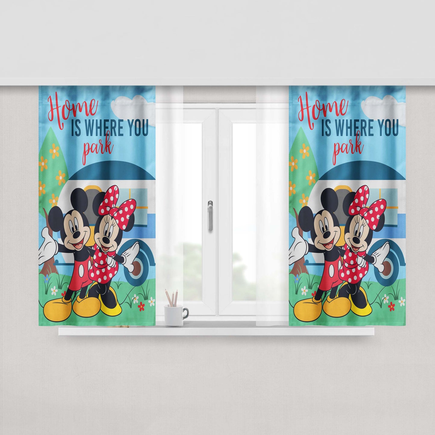 Disney Home Is Where You Park Mickey And Minnie Peach Skin Window Curtains
