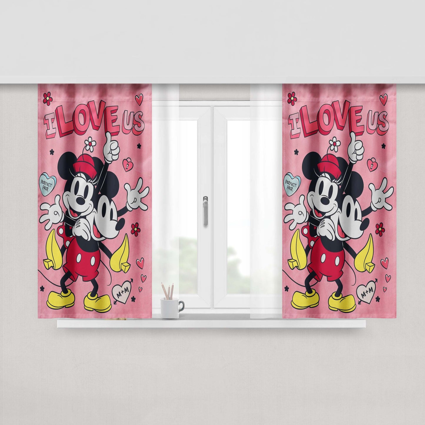 Disney I Love Us Mickey And Minnie Peach Skin Window Curtains