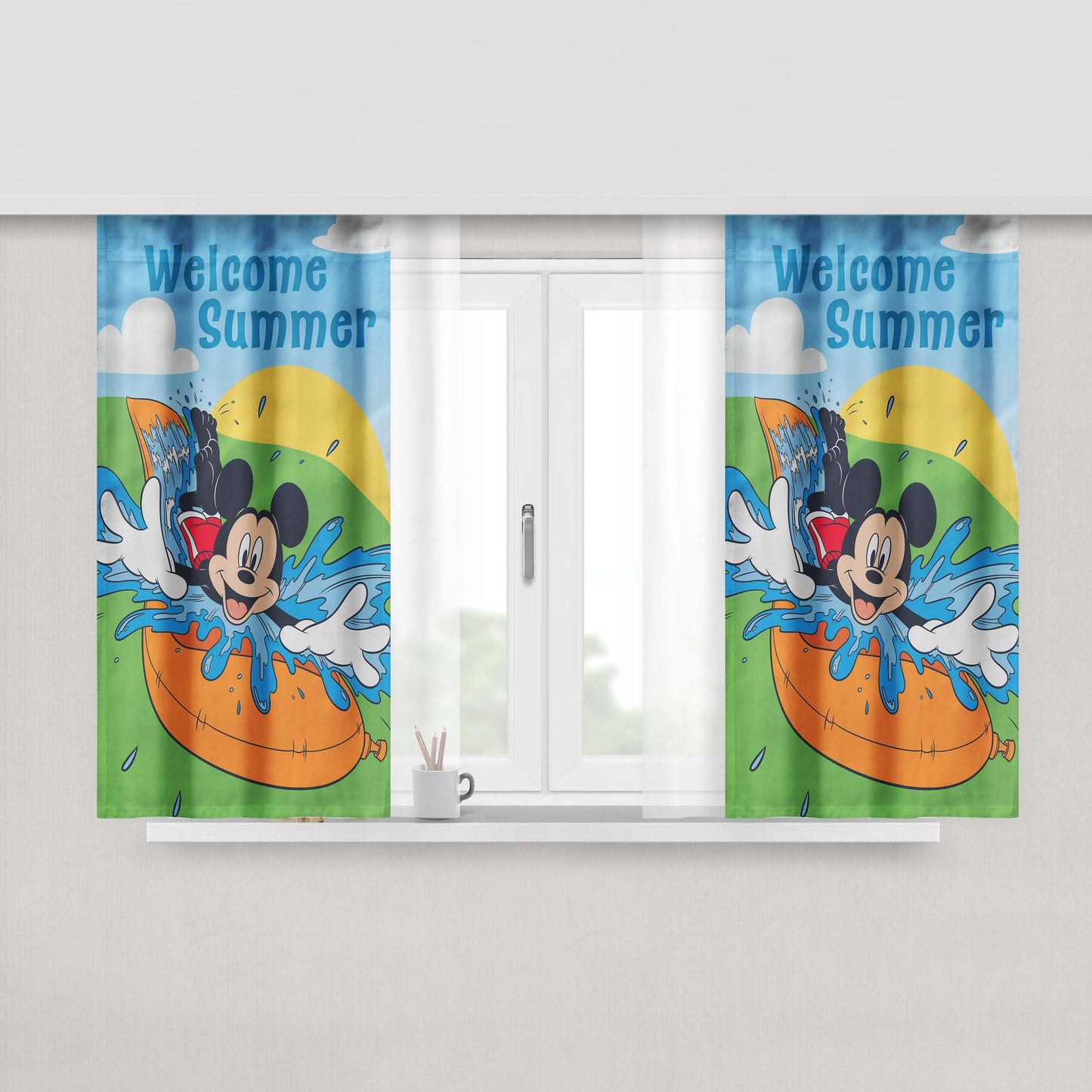 Disney Make A Splash Mickey Peach Skin Window Curtains