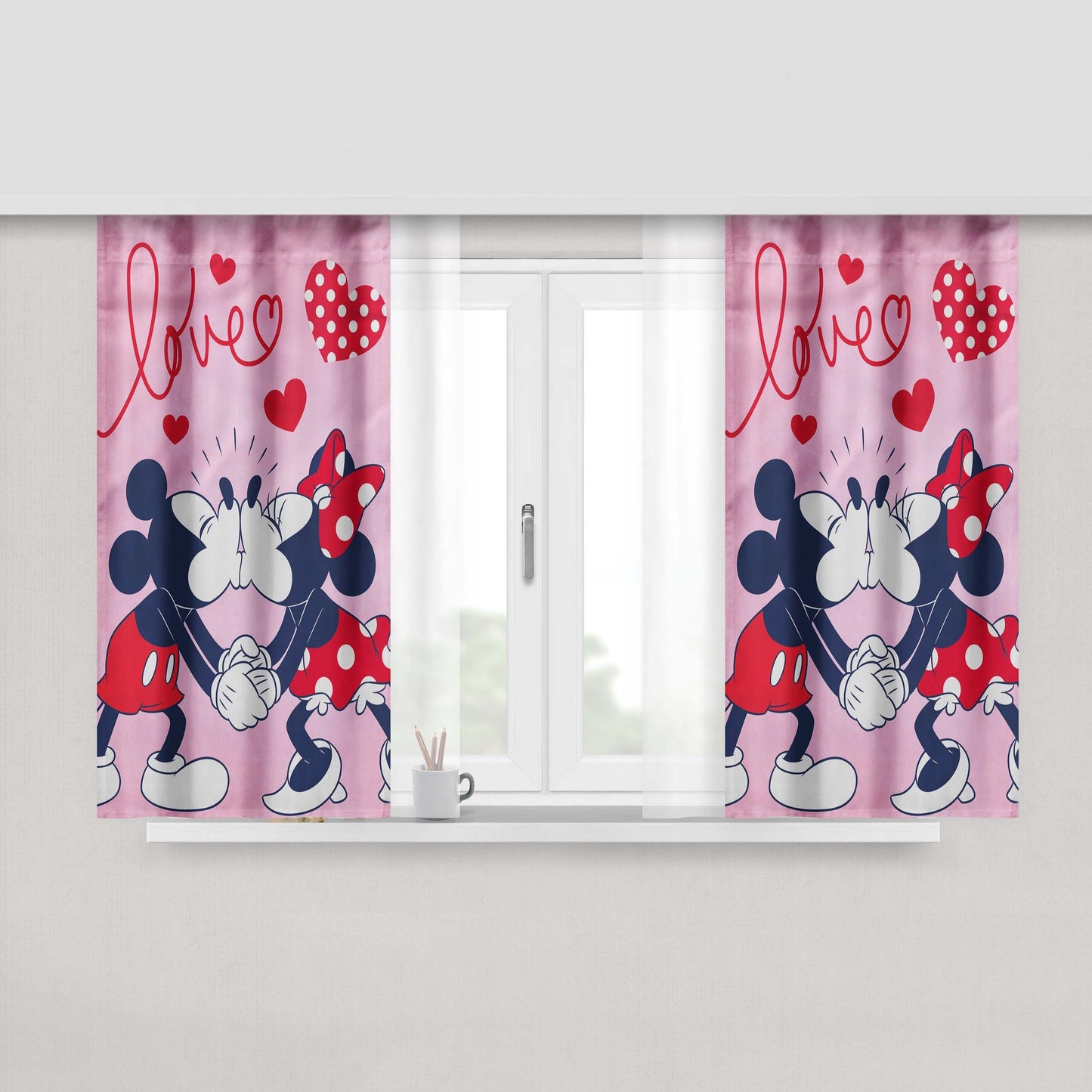 Disney Mickey And Minnie Love Peach Skin Window Curtains