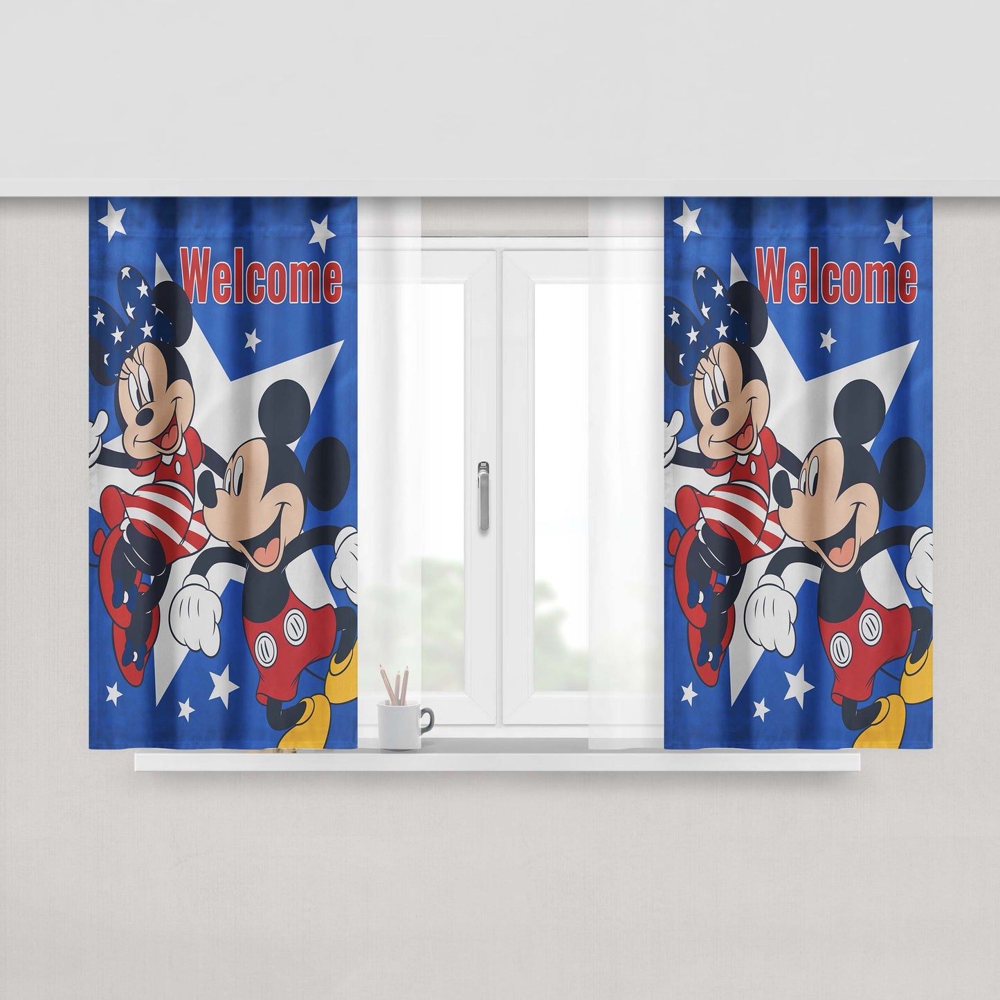 Disney Mickey And Minnie Usa Welcome Peach Skin Window Curtains
