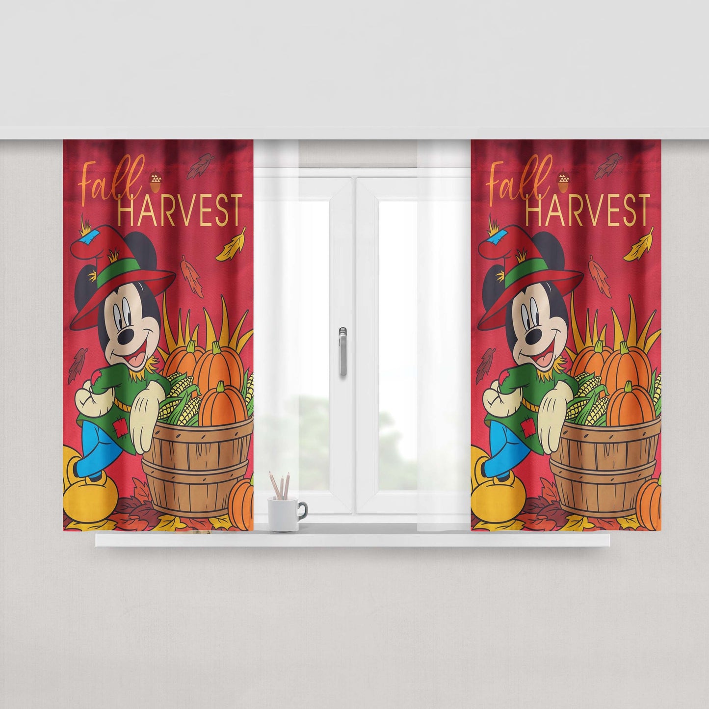 Disney Mickey Harvest Thanksgiving Peach Skin Window Curtains