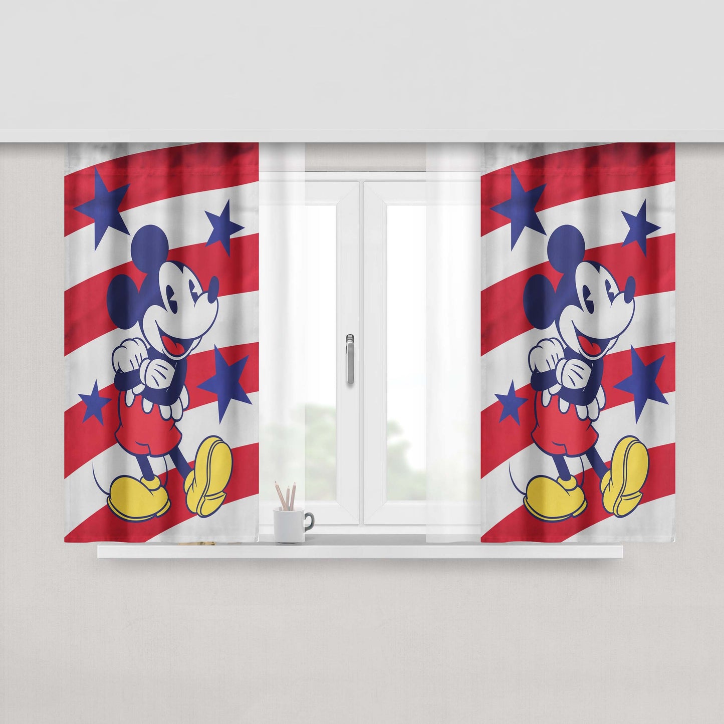 Disney Mickey Mouse Stars And Stripes Peach Skin Window Curtains