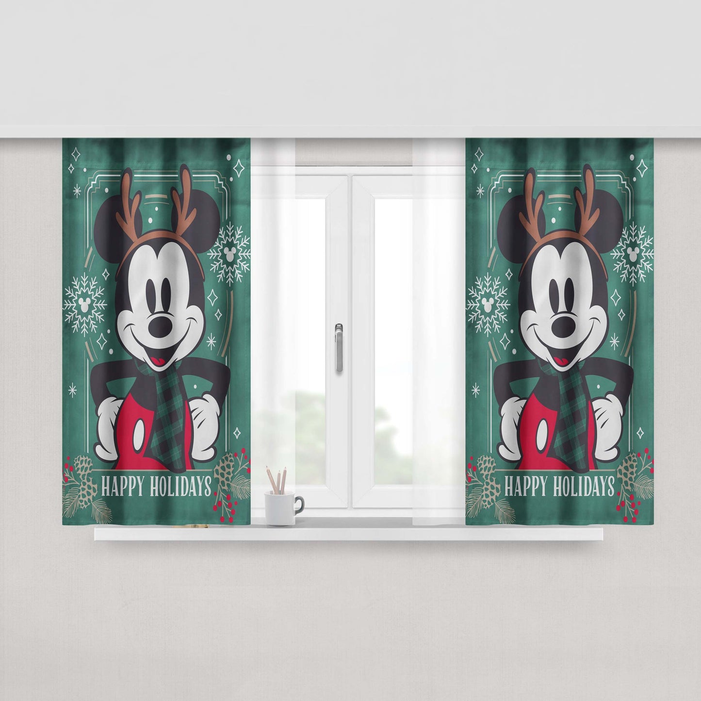 Disney Reindeer Holiday Mickey Peach Skin Window Curtains