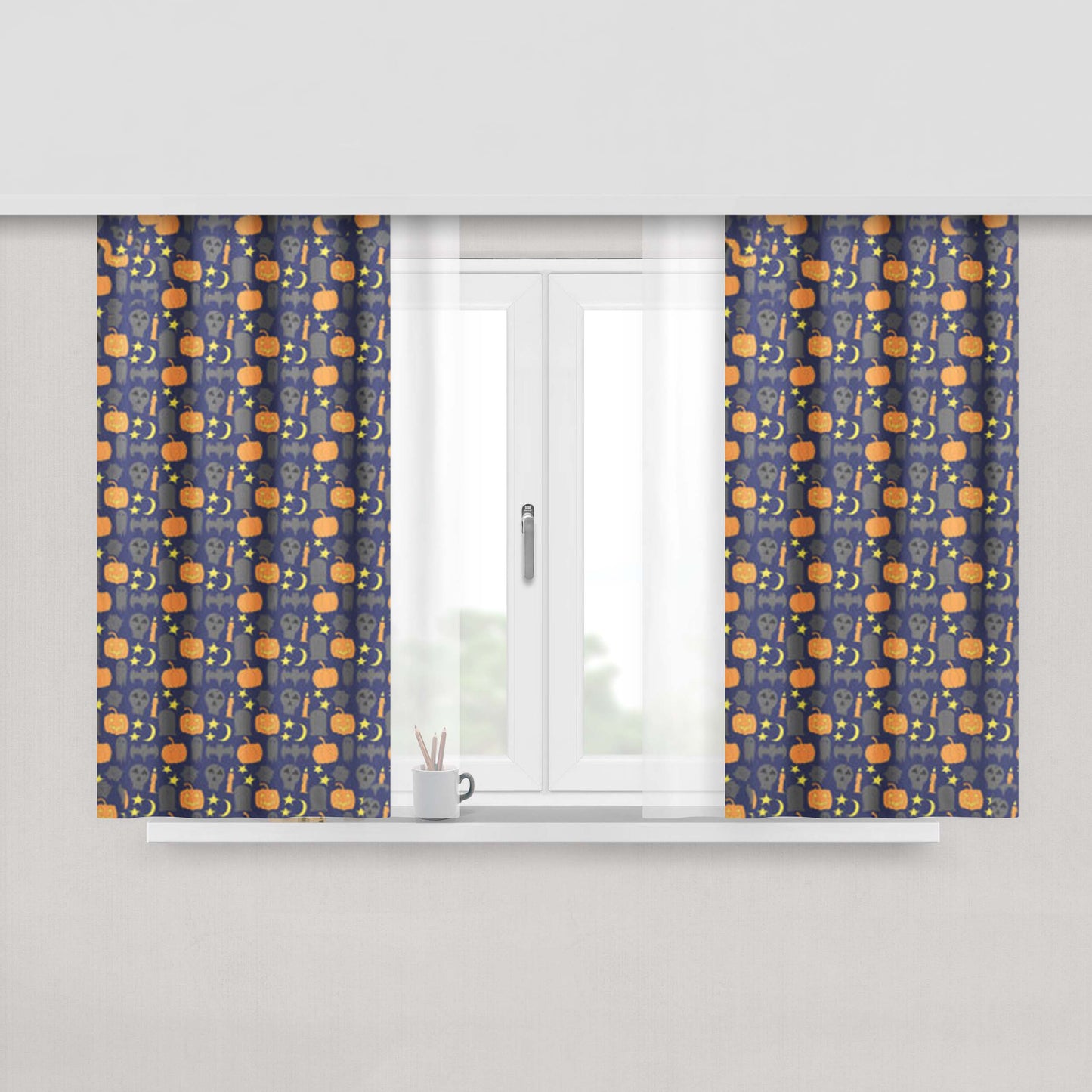 Doodle Halloween Peach Skin Window Curtains