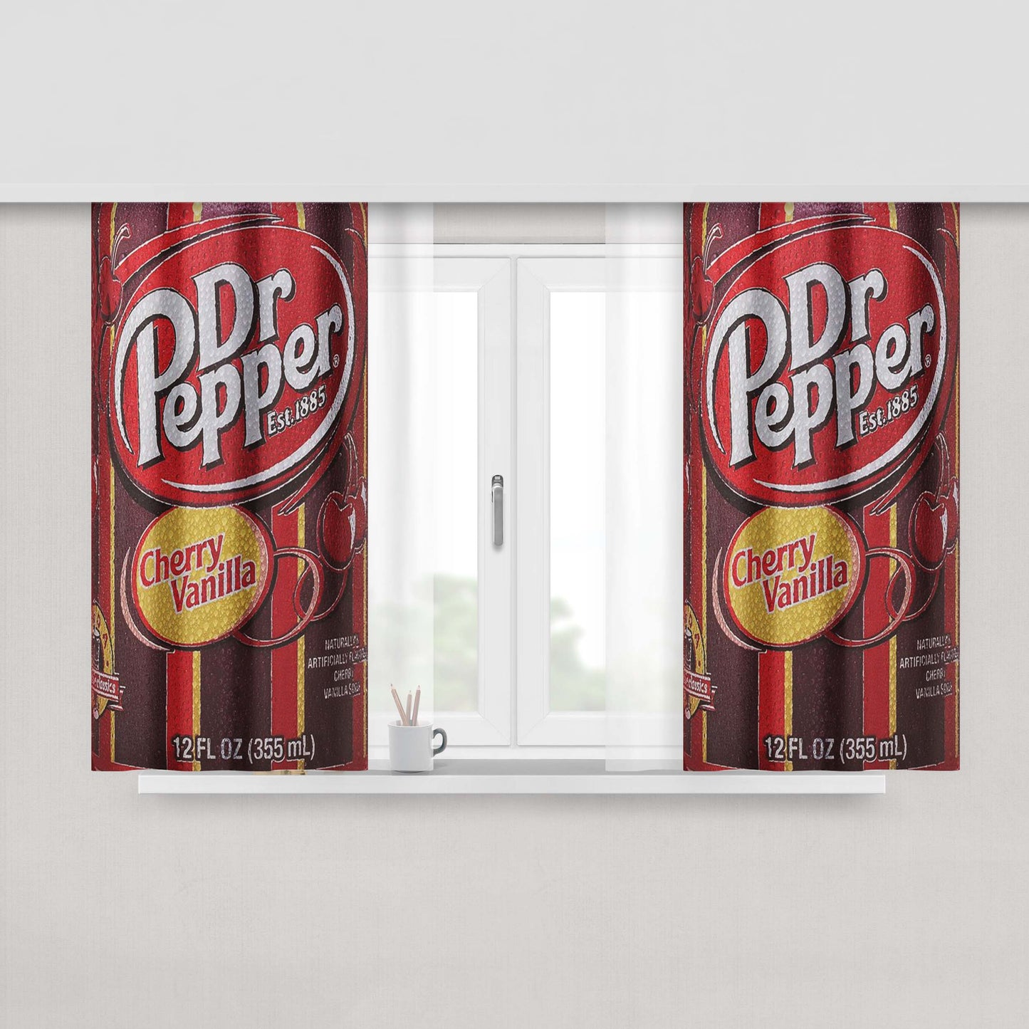 Dr Pepper Cherry Vanilla Soft Drink Ice Cans Peach Skin Window Curtains