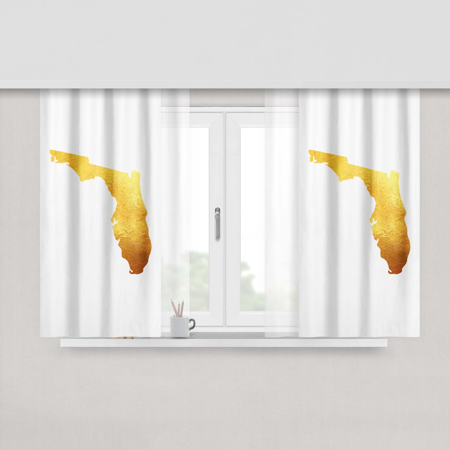 Florida Golden State Map Peach Skin Window Curtains