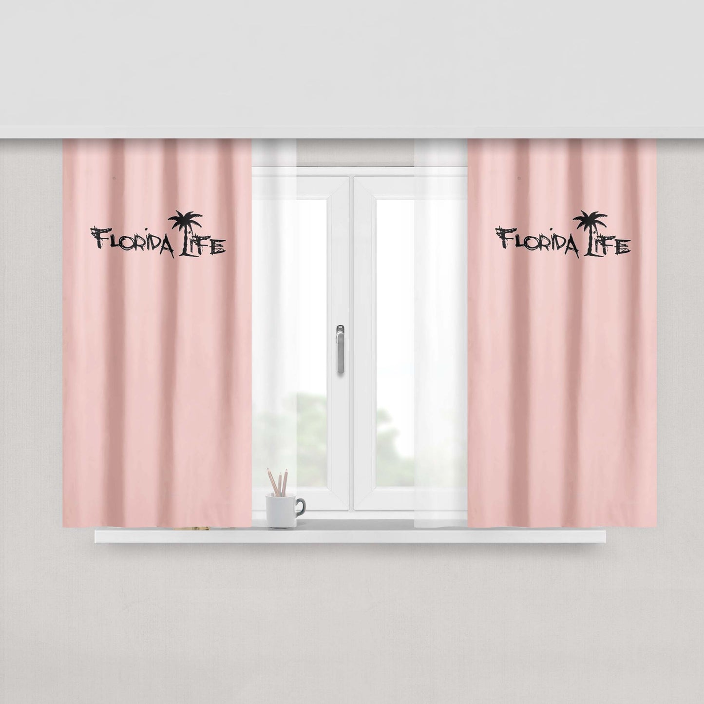 Florida Grown Life Palm Tree Beach Peach Skin Window Curtains
