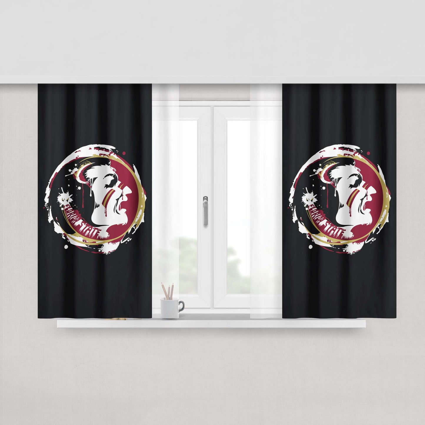 Fsu Florida State Seminols Logo Splat Art Peach Skin Window Curtains
