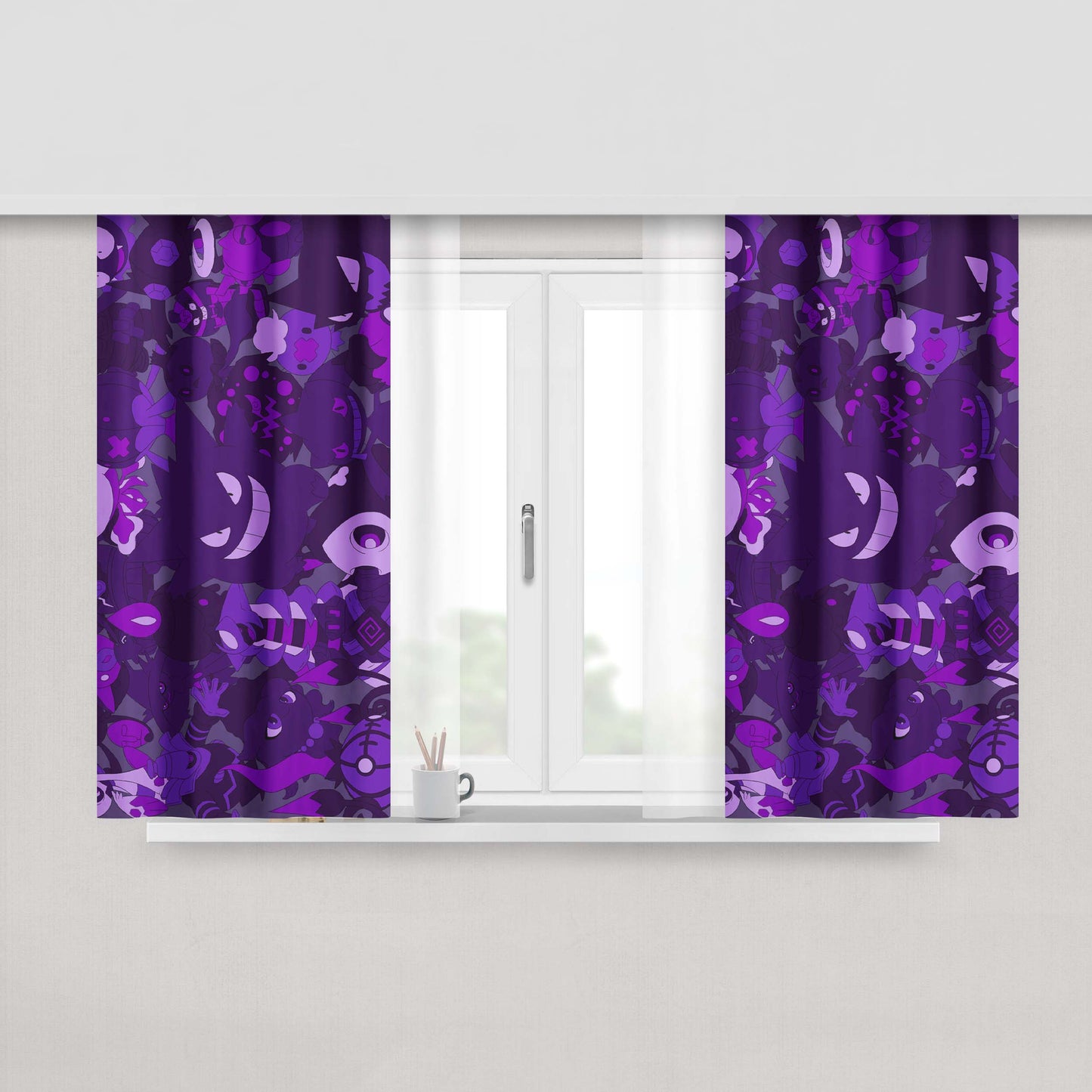 Gengar And All Character Pokemon Halloween Peach Skin Window Curtains