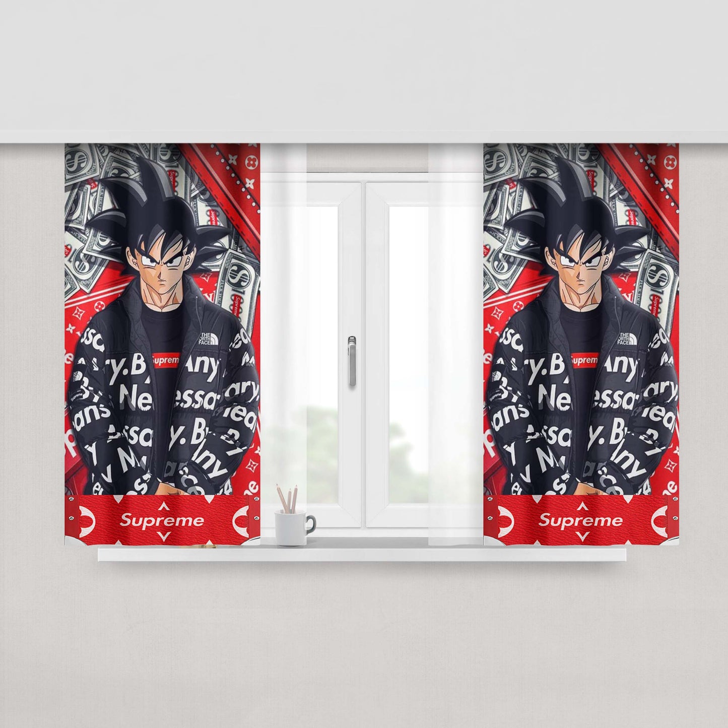 Goku In Supreme Louis Vuitton Mode Peach Skin Window Curtains