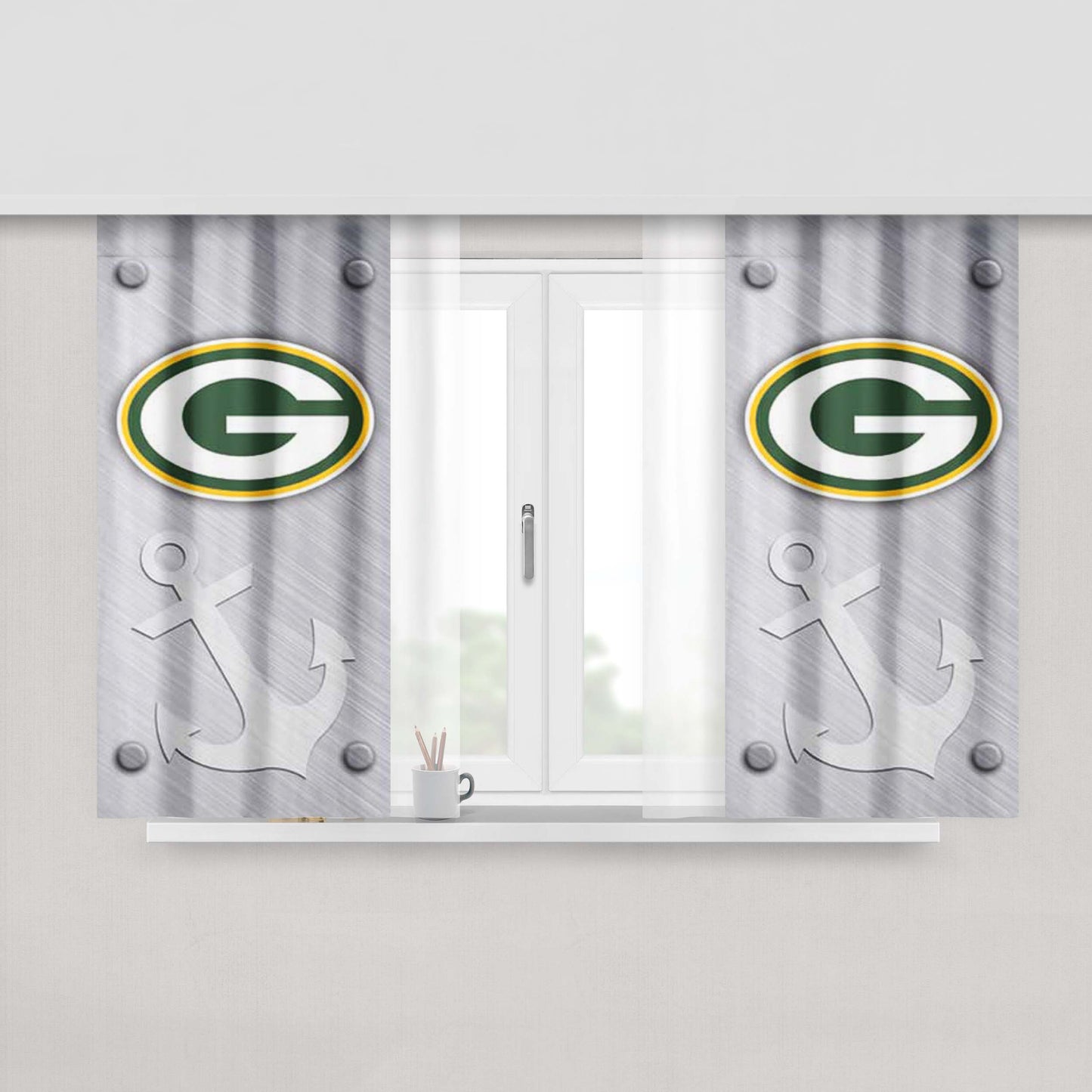Green Bay Packers Brushed Chrome Peach Skin Window Curtains
