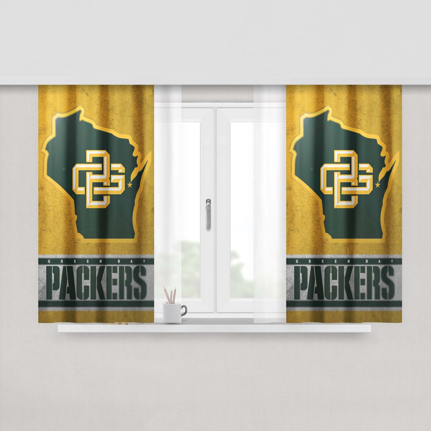 Green Bay Packers Emblem Logo States Map Art Wallpaper Peach Skin Window Curtains