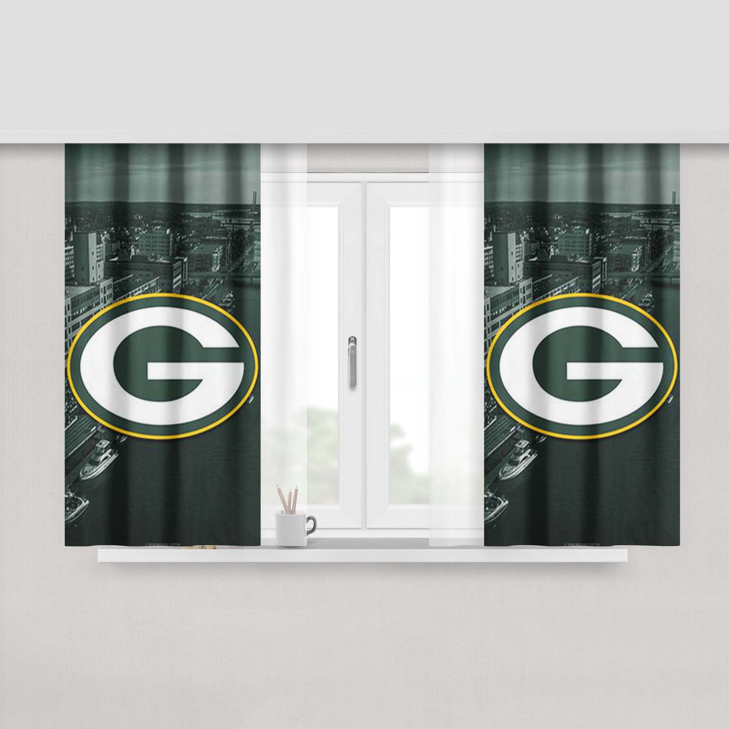 Green Bay Packers Emblem Peach Skin Window Curtains