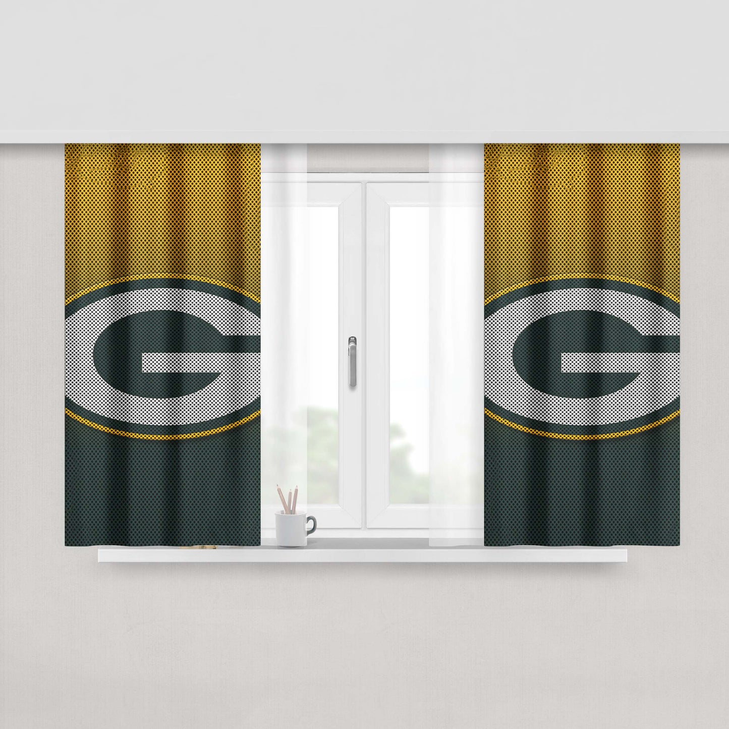 Green Bay Packers Football Logo Peach Skin Window Curtains
