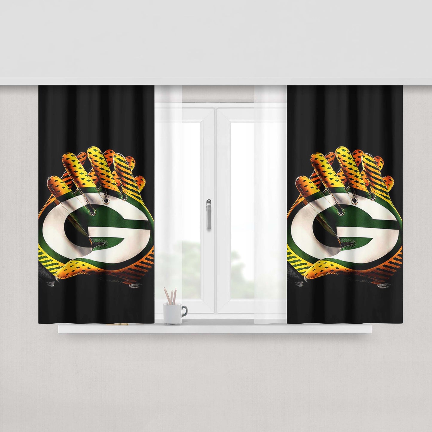 Green Bay Packers Gloves Peach Skin Window Curtains