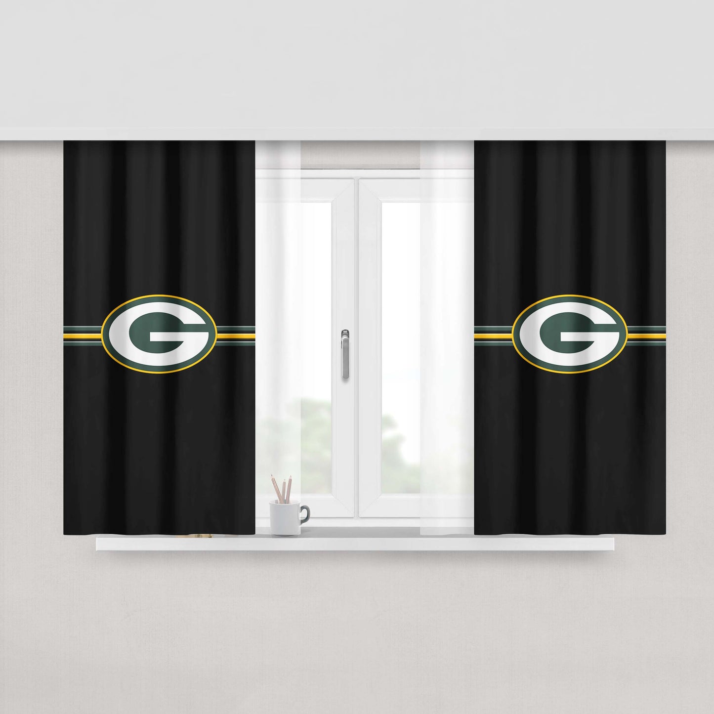 Green Bay Packers Line Peach Skin Window Curtains