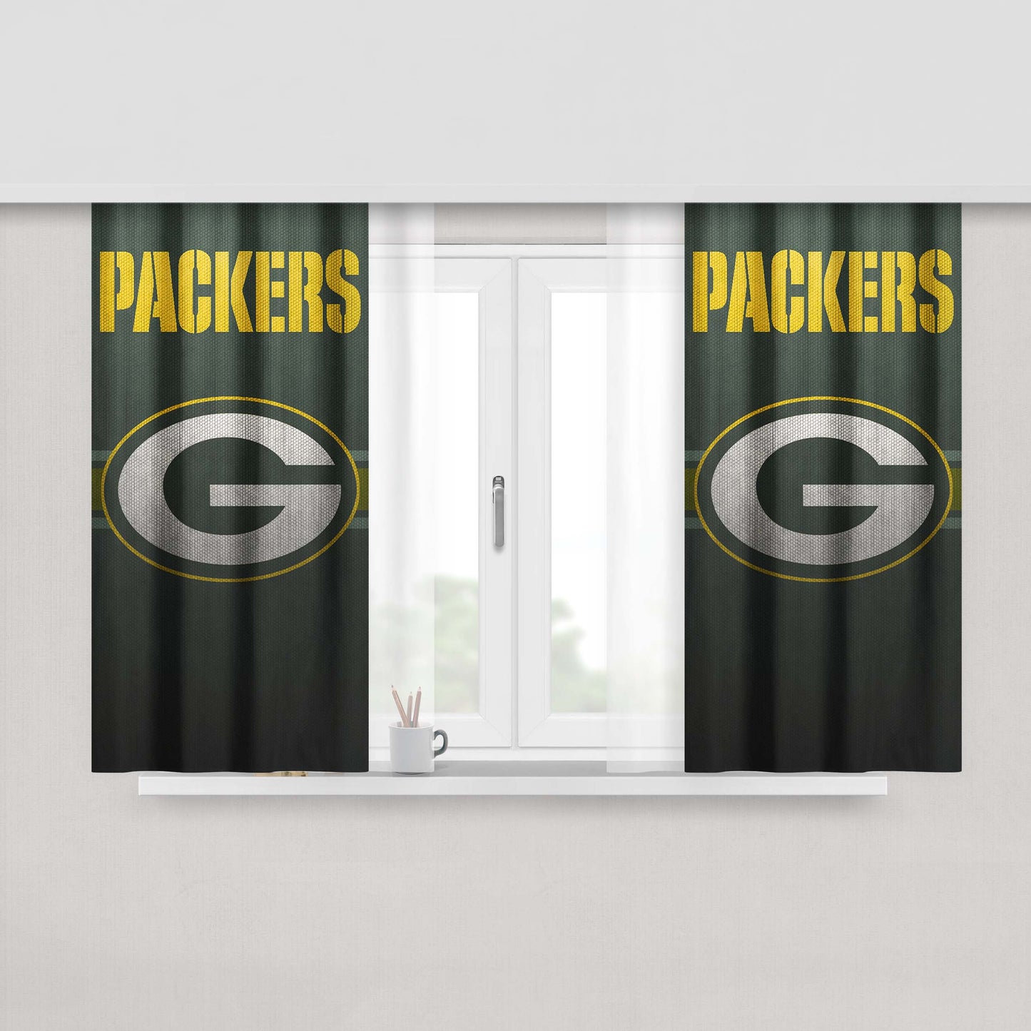 Green Bay Packers Nfl Logo Wallpaper Peach Skin Window Curtains