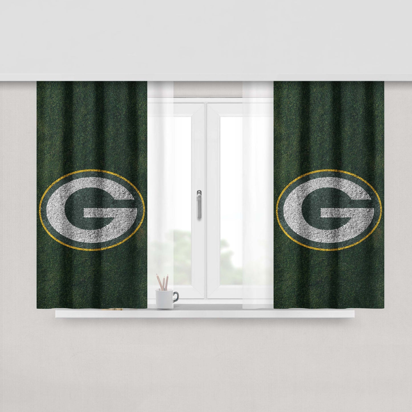 Green Bay Packers Nfl Logo Peach Skin Window Curtains