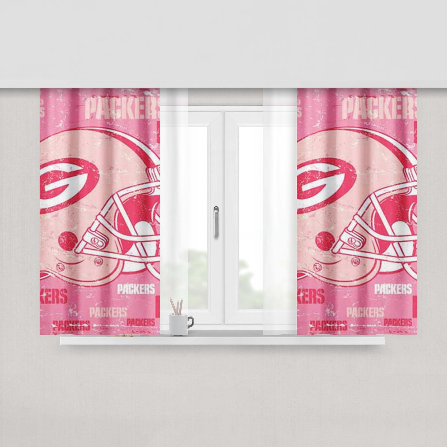 Green Bay Packers Pink Tall Peach Skin Window Curtains
