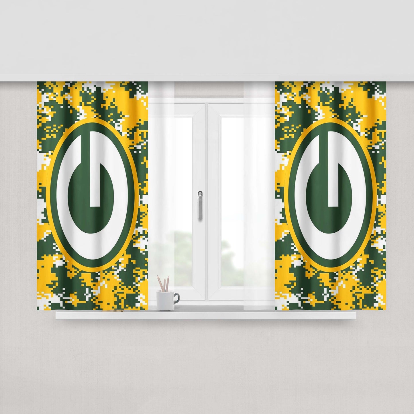Green Bay Packers Pixel Art Wallpaper Peach Skin Window Curtains