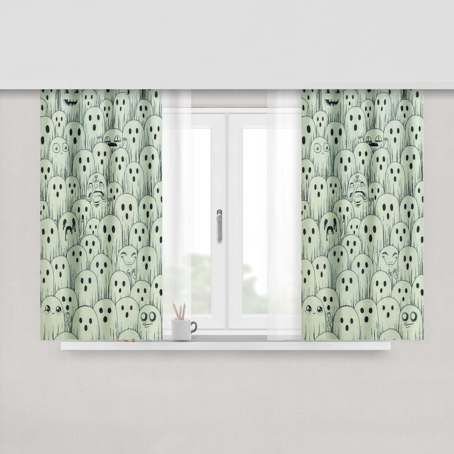 Halloween Aesthetic Creepy Halloween Peach Skin Window Curtains