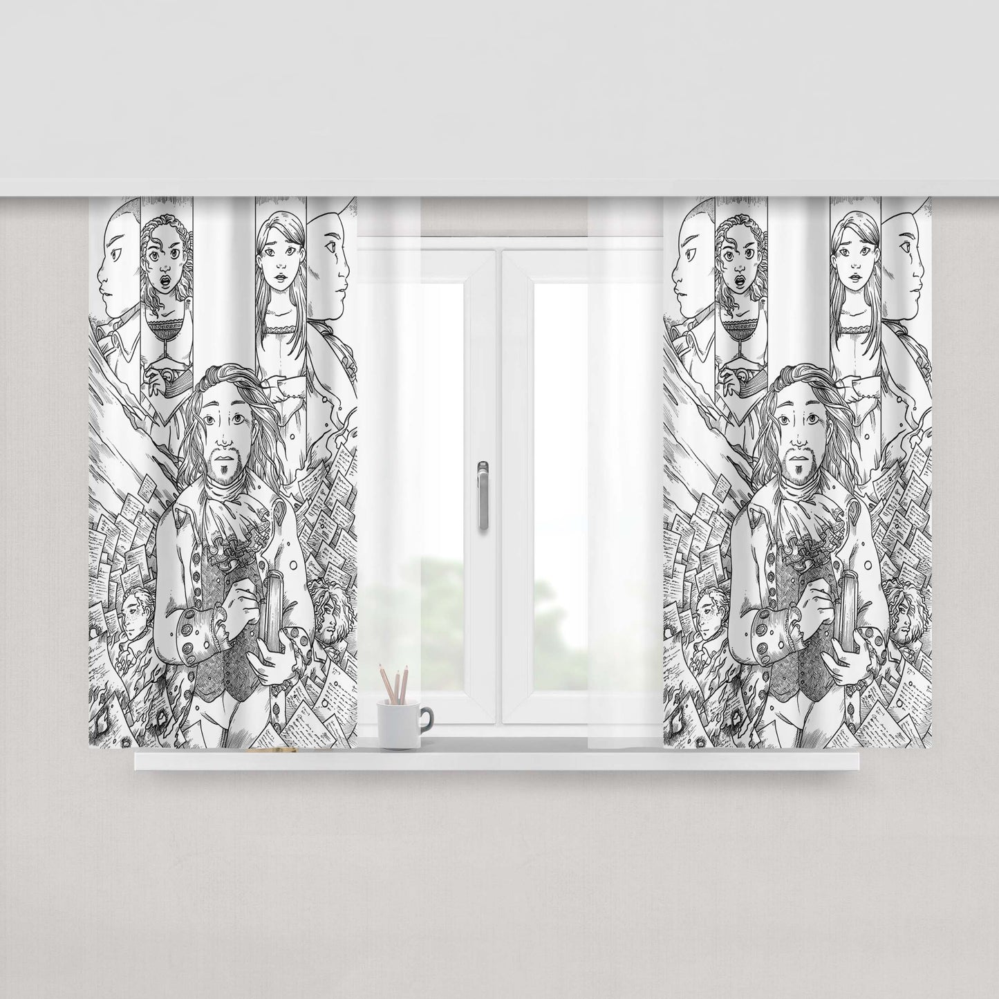 Hamilton American Musical Sketch Doodle Peach Skin Window Curtains