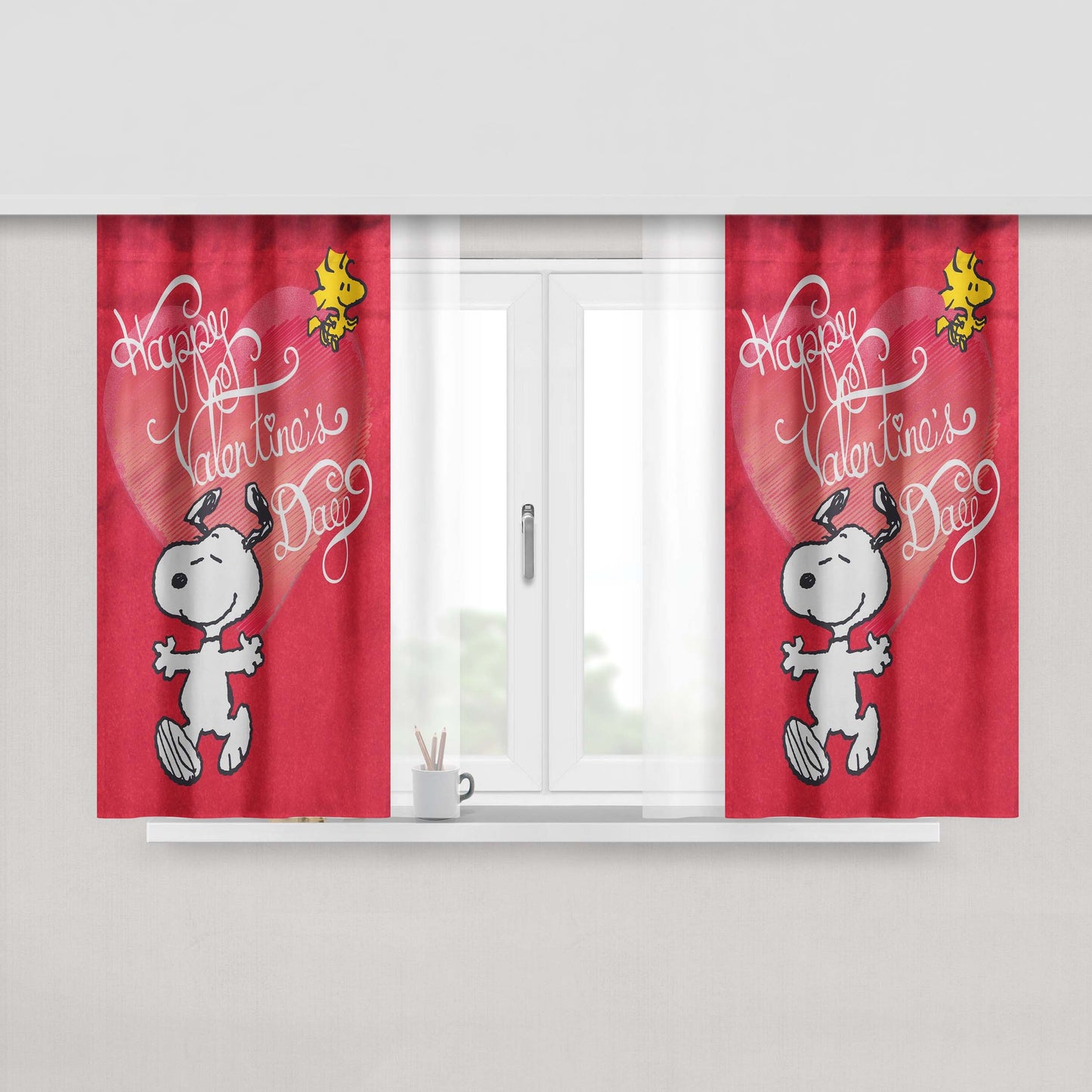 Happy Valentine'S Day Snoopy Peach Skin Window Curtains