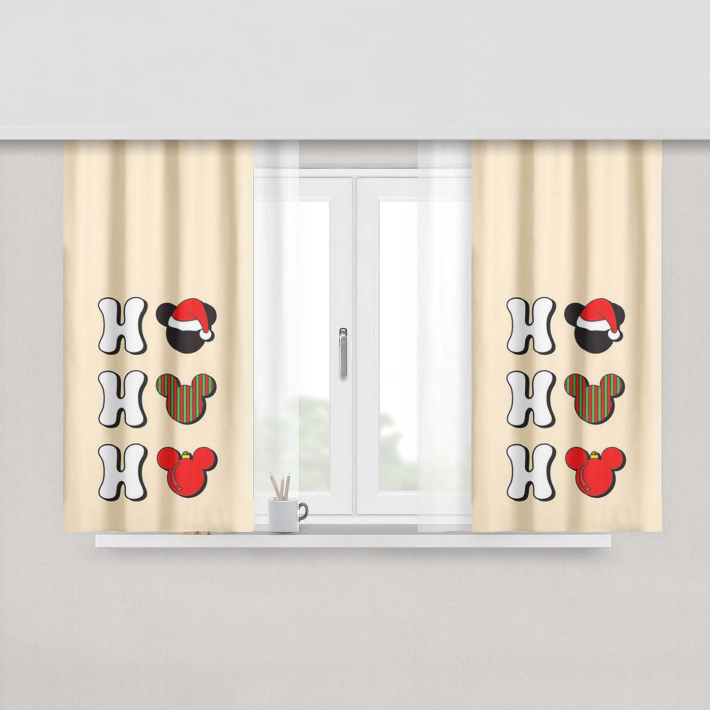 Ho Ho Ho Mickey Peach Skin Window Curtains