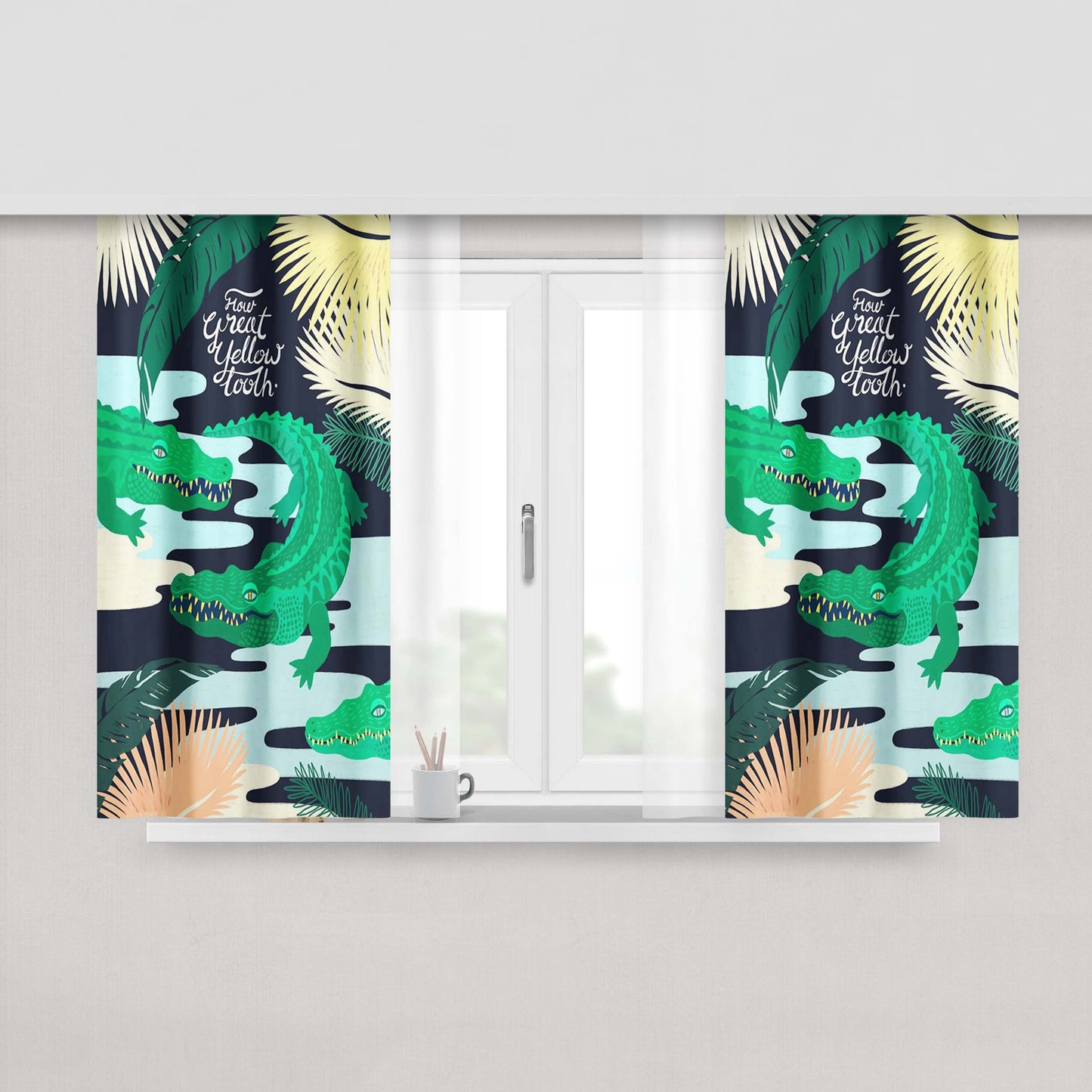 How Great Yellow Tooth Crocodile Gatsby Peach Skin Window Curtains