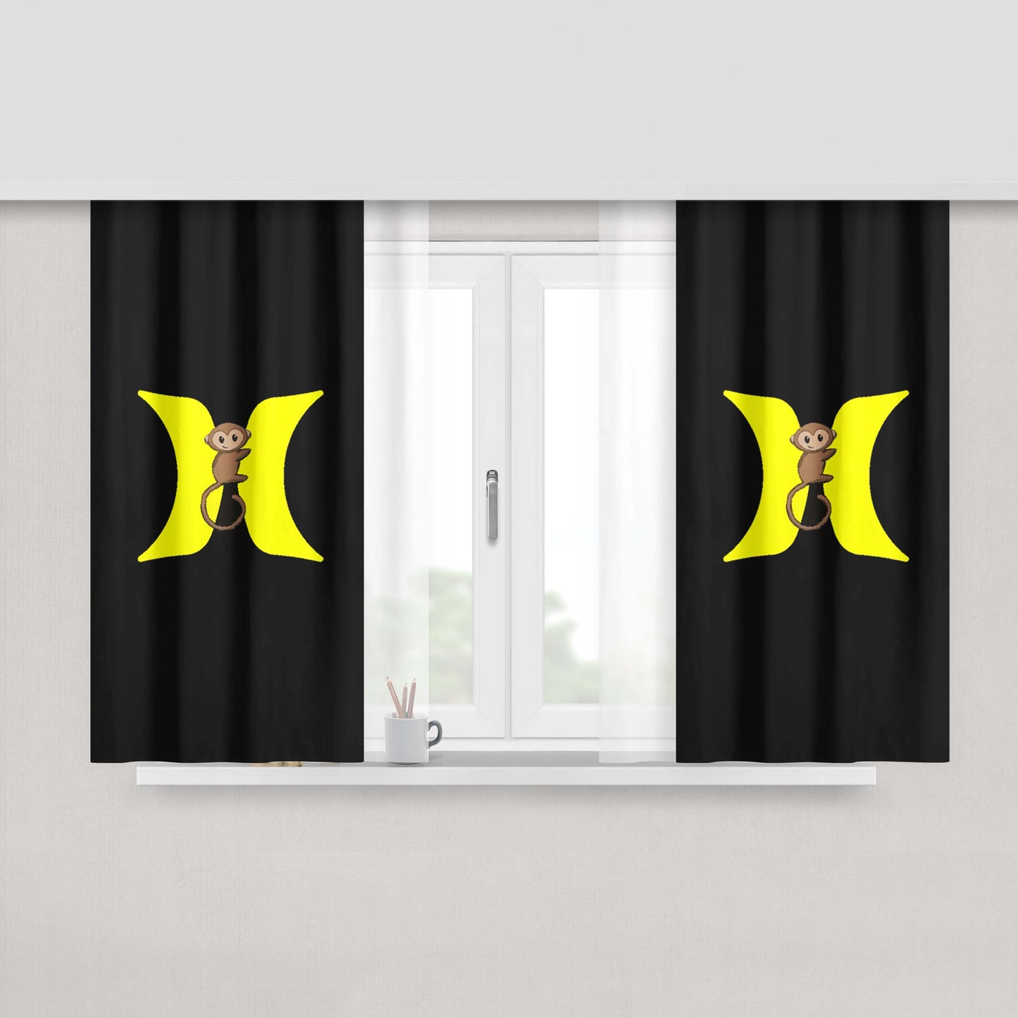 Hurley Yellow Logo With Monkey Peach Skin Window Curtains