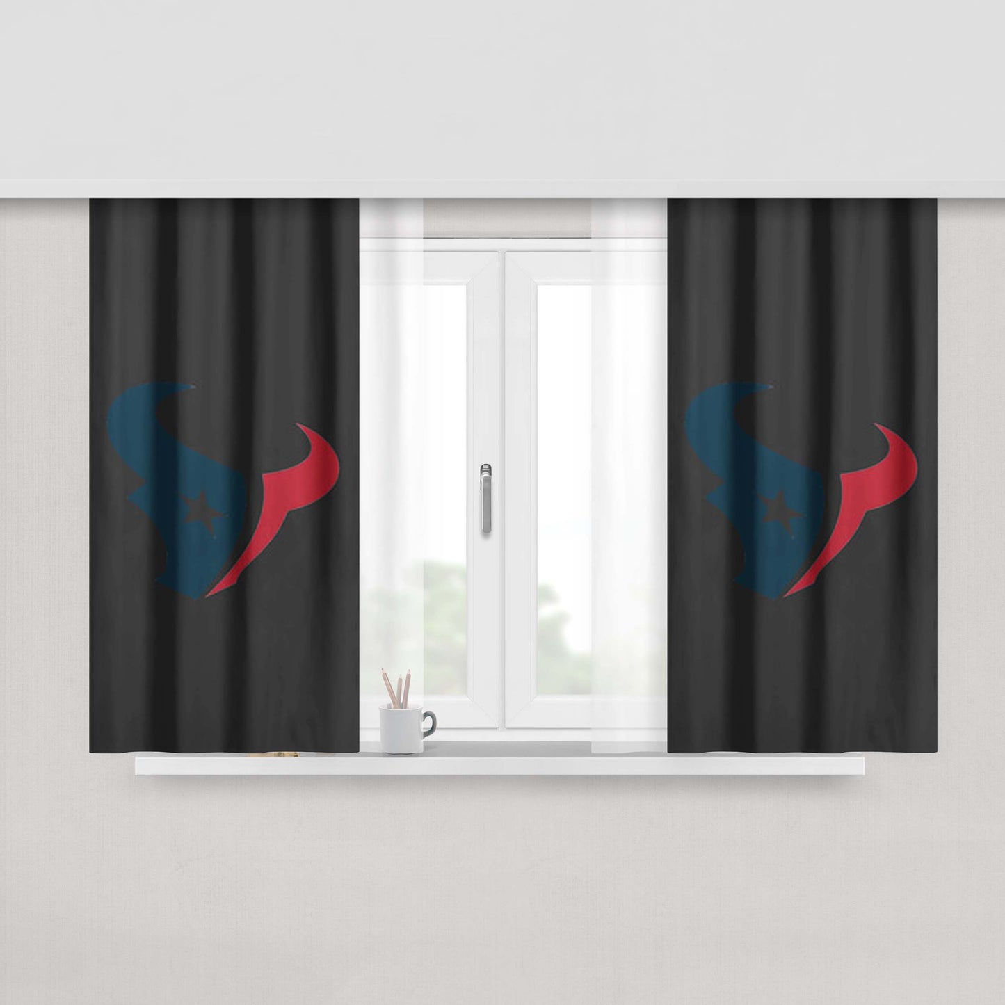 Huston Texans Logo Dark Grey Peach Skin Window Curtains
