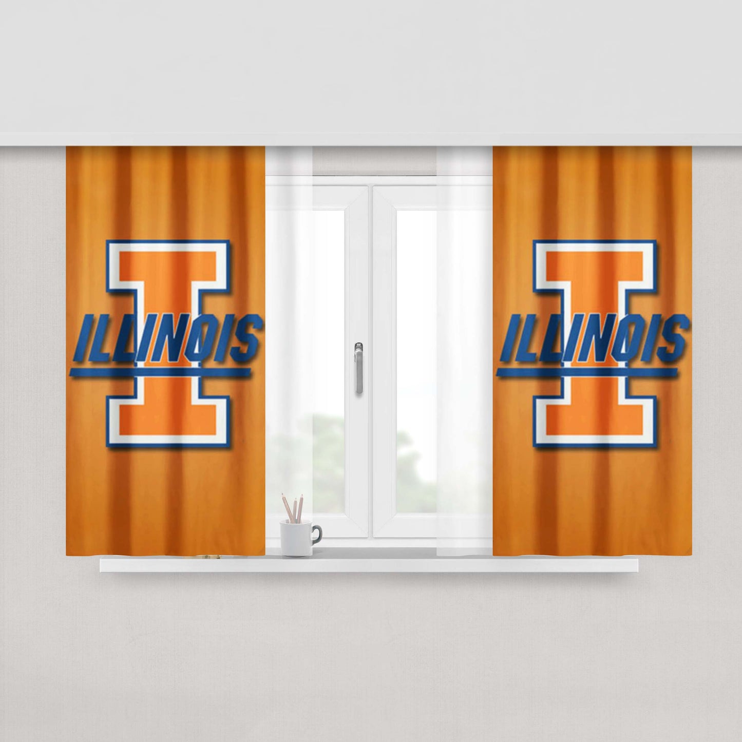 Illinois Icon Logo Peach Skin Window Curtains