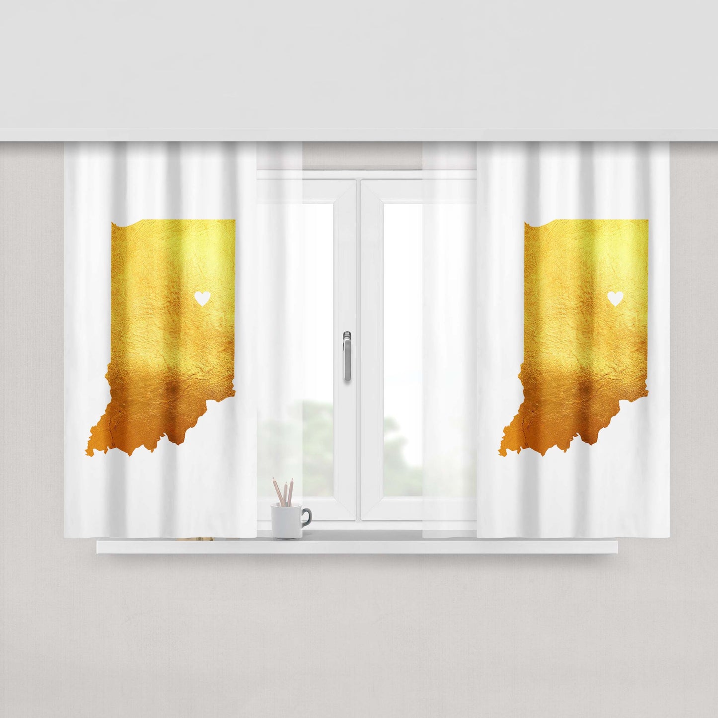 Indiana Golden State Map Peach Skin Window Curtains