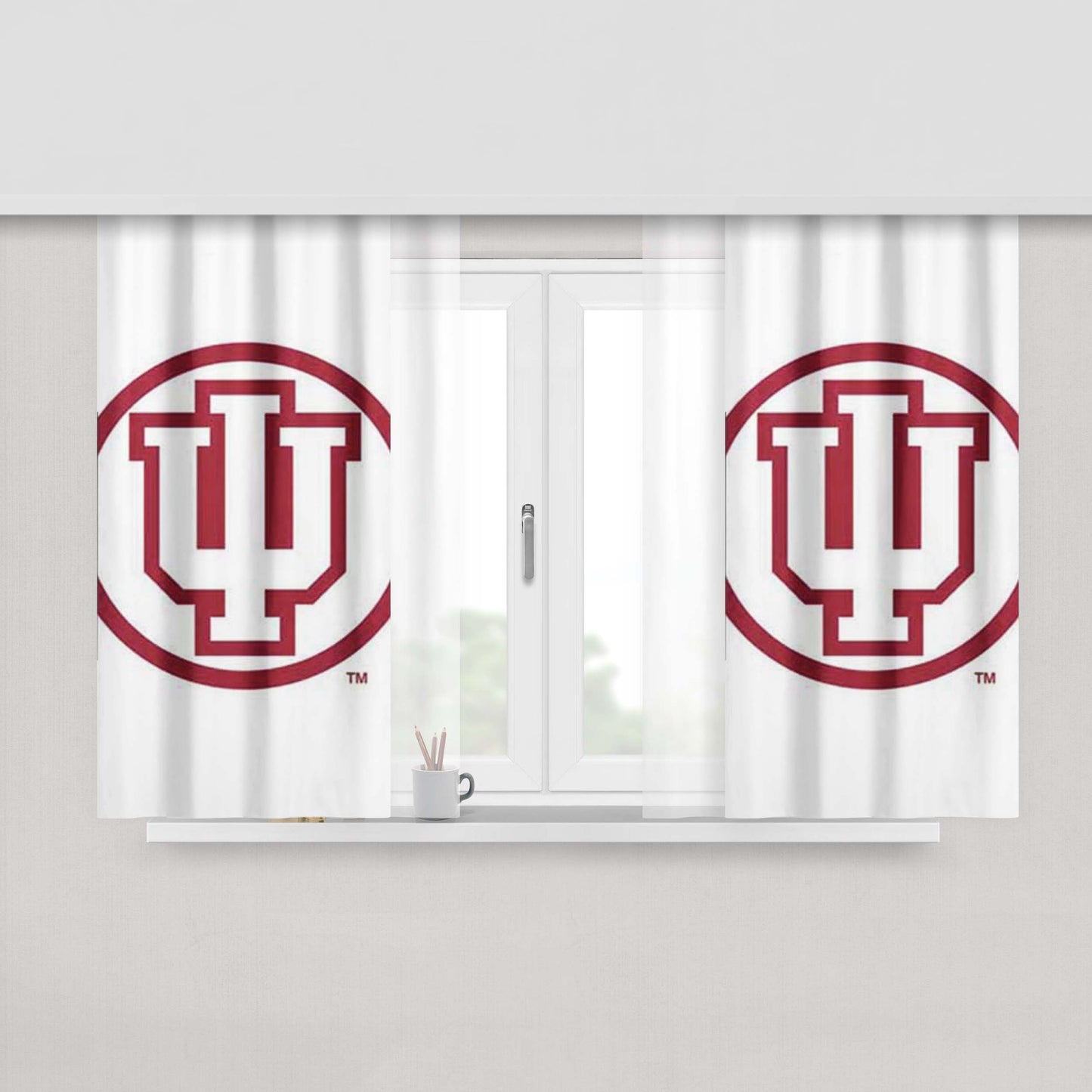 Indiana Hoosiers Logo On Wht Peach Skin Window Curtains